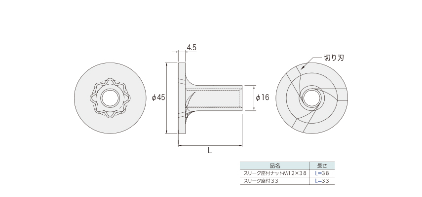 カナイ 建材 金物 スリーク座付ナットM12×38(デュラルコート)M12用 - 4