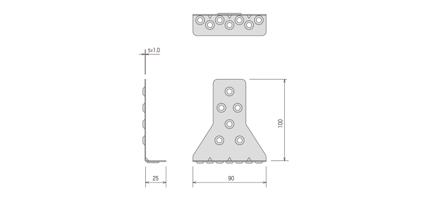 カナイ 建材 金物 ビルトコーナーII 75床合板用3#四角ビス止め - 1